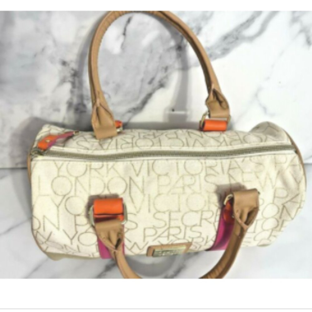 Victoria Secret Signature NY & Paris Multicolor Double Handle Canvas Satchel - Picture 6 of 10